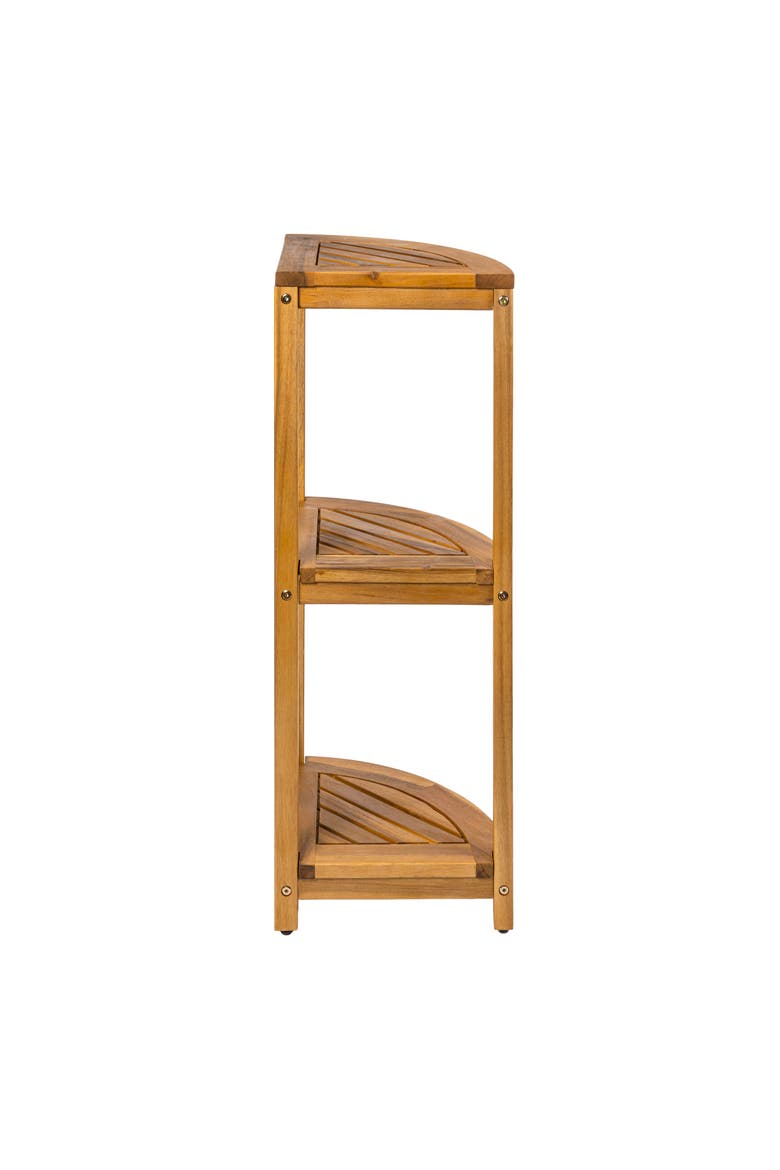 Sela 33" Classic Minimalist 3-Tier Acacia Wood Freestanding Bathroom Corner Shelf, Alternate, color, Natural