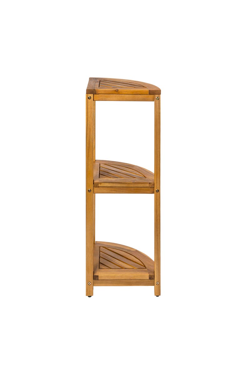 HAPPIMESS Sela 33" Classic Minimalist 3-Tier Acacia Wood Freestanding Bathroom Corner Shelf, Alternate, color, Natural