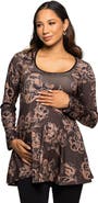 24seven Comfort Apparel Floral Print Long Sleeve Tunic Top