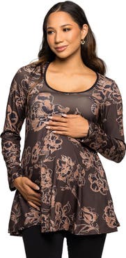 24seven Comfort Apparel Floral Print Long Sleeve Tunic Top