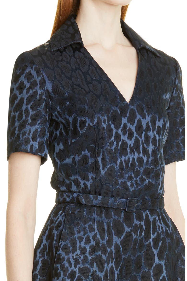 Leopard Jacquard Wool Blend Belted Dress, Alternate, color, NAVY MULTI