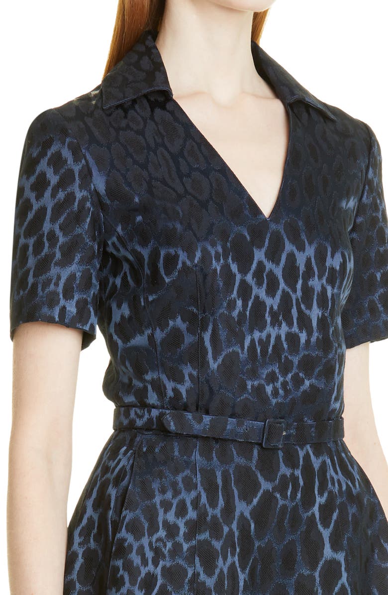 Adam Lippes Leopard Jacquard Wool Blend Belted Dress, Alternate, color,