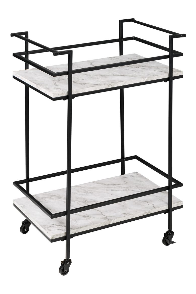 2-Tier Faux Marble Bar Cart, Alternate, color, BLACK