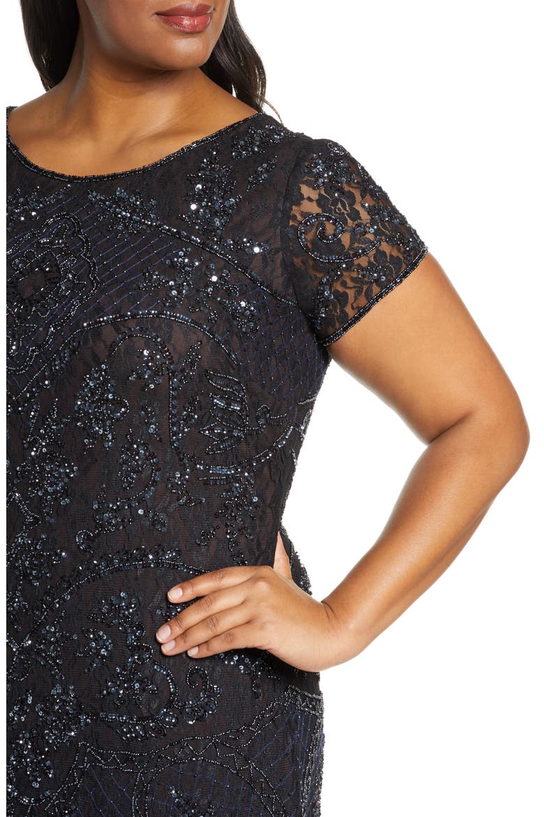 Embellished Lace A-Line Dress, Alternate, color, BLACK/ GUNMETAL