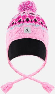 Deux par Deux Colorblock Winter Peruvian Cable Pompom Earflap Knit Hat