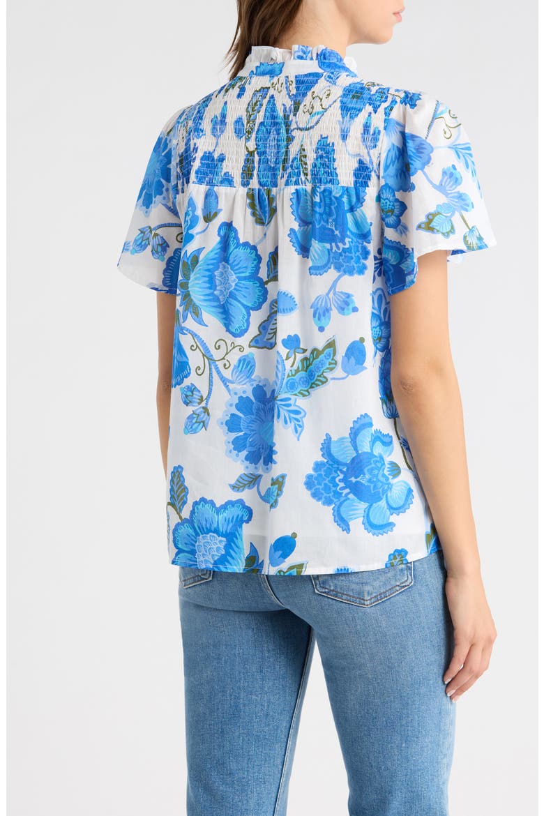Aamian Floral Romy Mock Neck Cotton Top, Alternate, color, WHITE-BLUE-GREEN