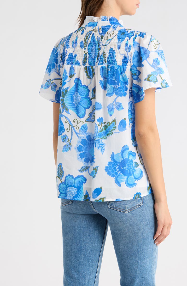 SUGARLIPS Aamian Floral Romy Mock Neck Cotton Top, Alternate, color, White-Blue-Green