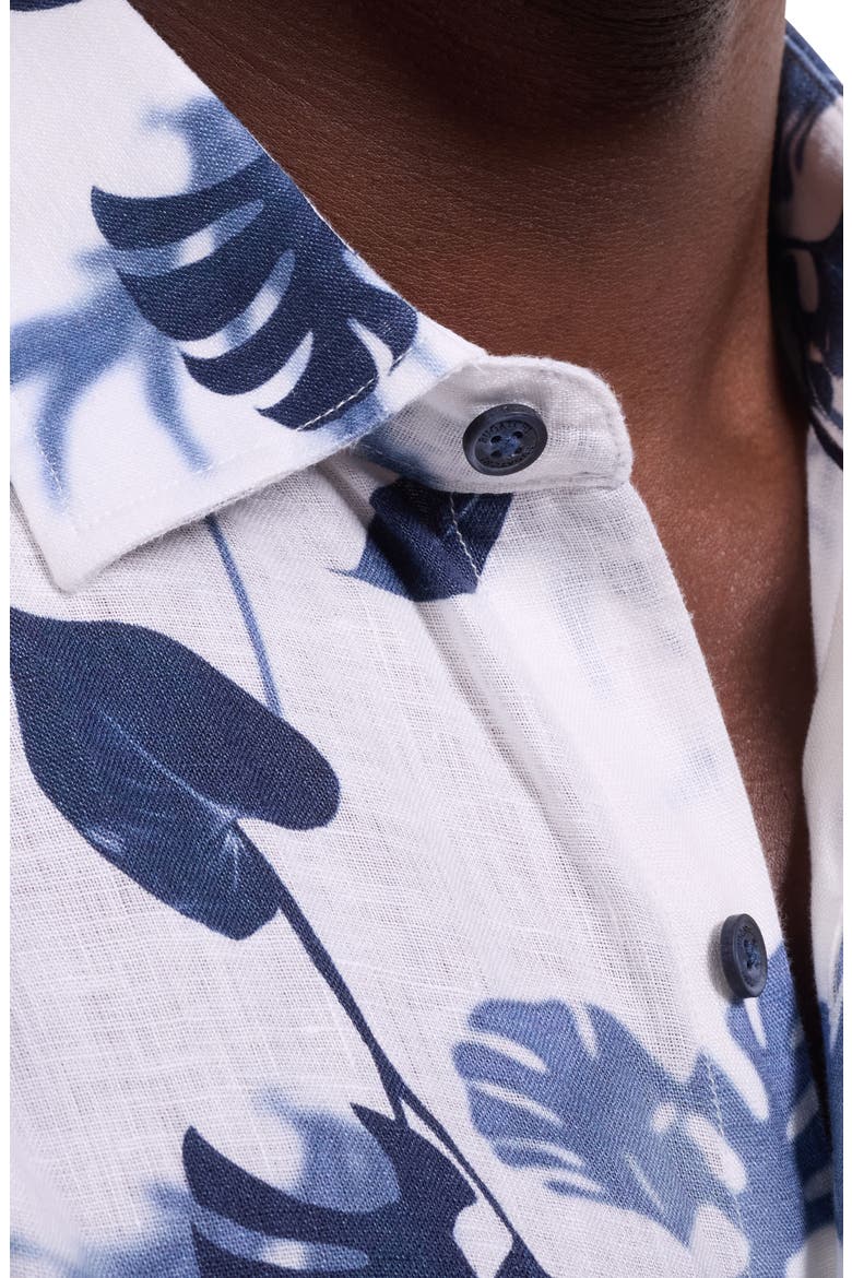 Orson Shaped Fit Leaf Print Short Sleeve Button-Up Shirt, Alternate, color, NAVY