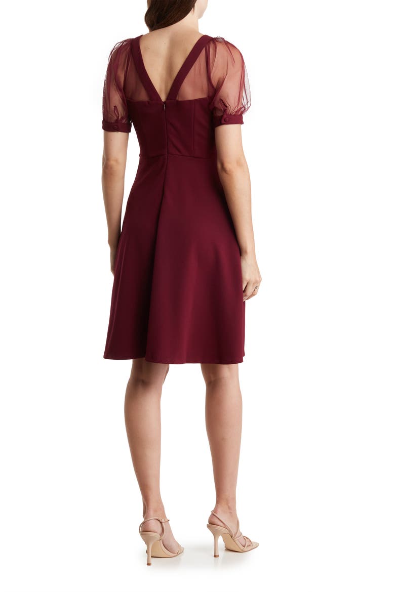Mesh Illusion Short Sleeve Dress, Alternate, color, ARRESTING BURGUNDY