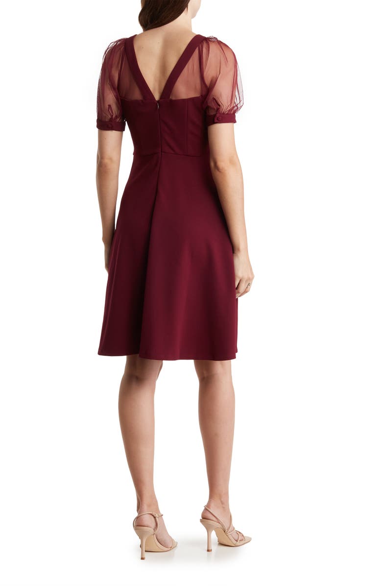 Maggy London Mesh Illusion Short Sleeve Dress, Alternate, color, Arresting Burgundy