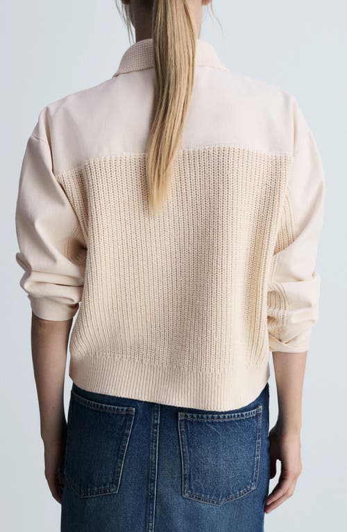 Mango Mixed Media Knit Jacket In Ecru