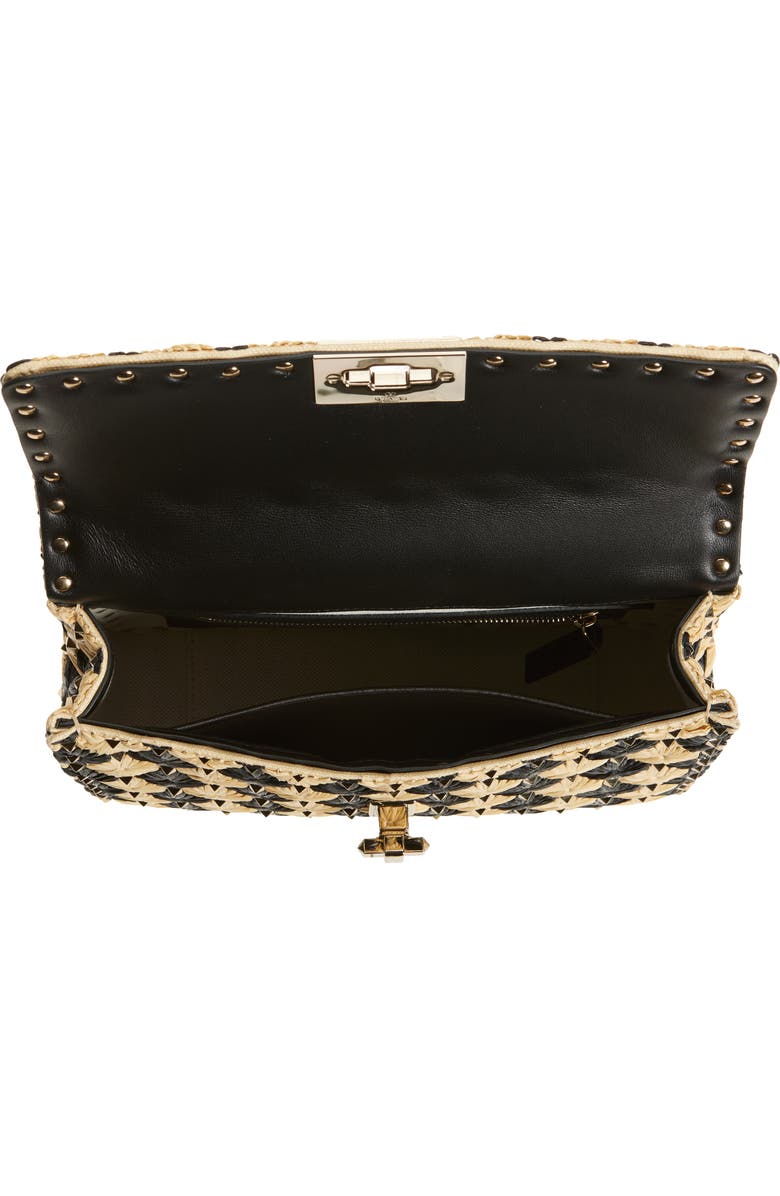 Valentino Garavani Medium Rockstud Spike Check Raffia Shoulder Bag, Alternate, color,