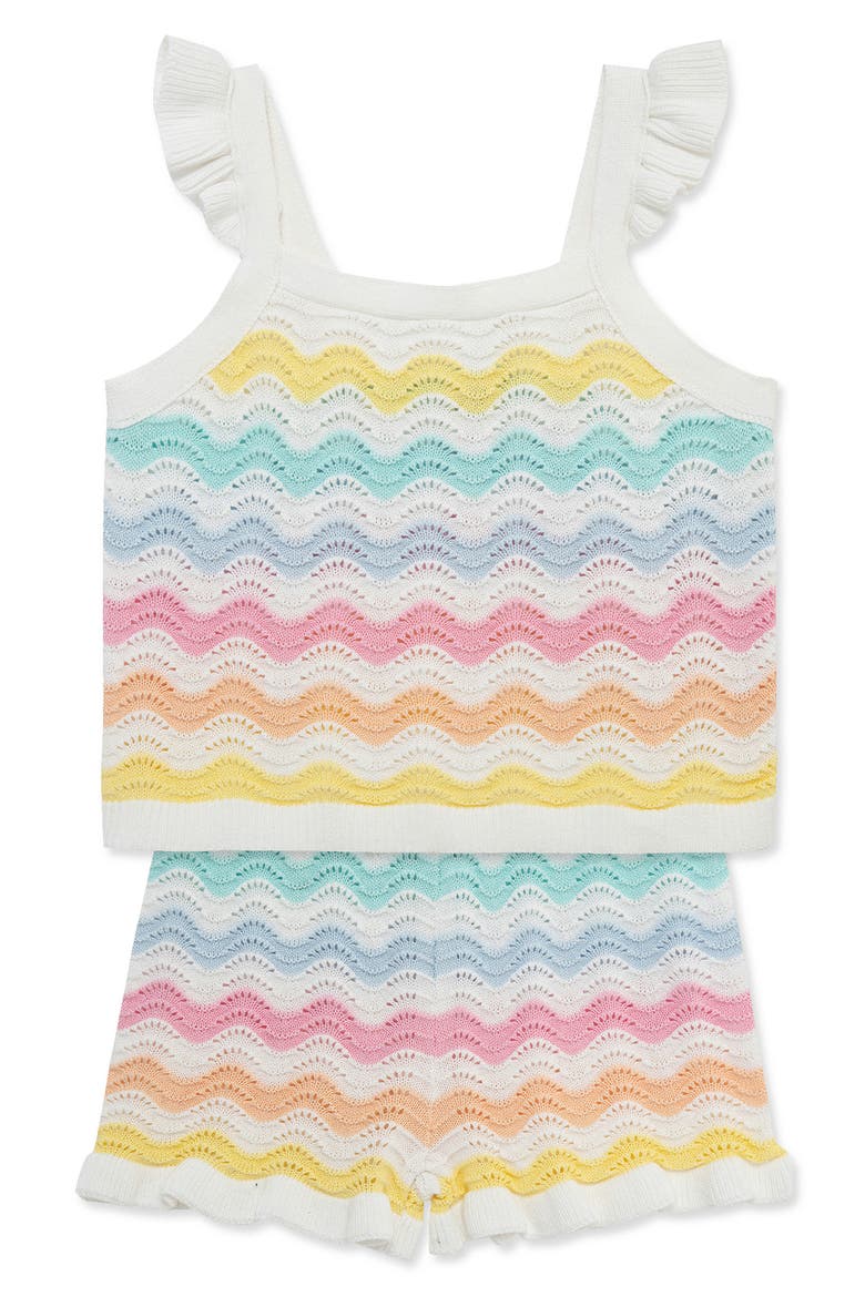 Wavy Pointelle Knit Tank & Shorts Set, Alternate, color, MULTI STRIPE