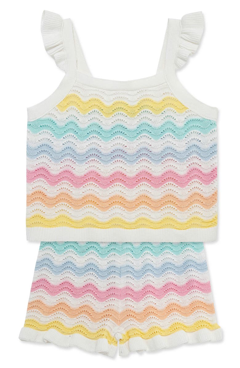 Little Me Wavy Pointelle Knit Tank & Shorts Set, Alternate, color, Multi Stripe