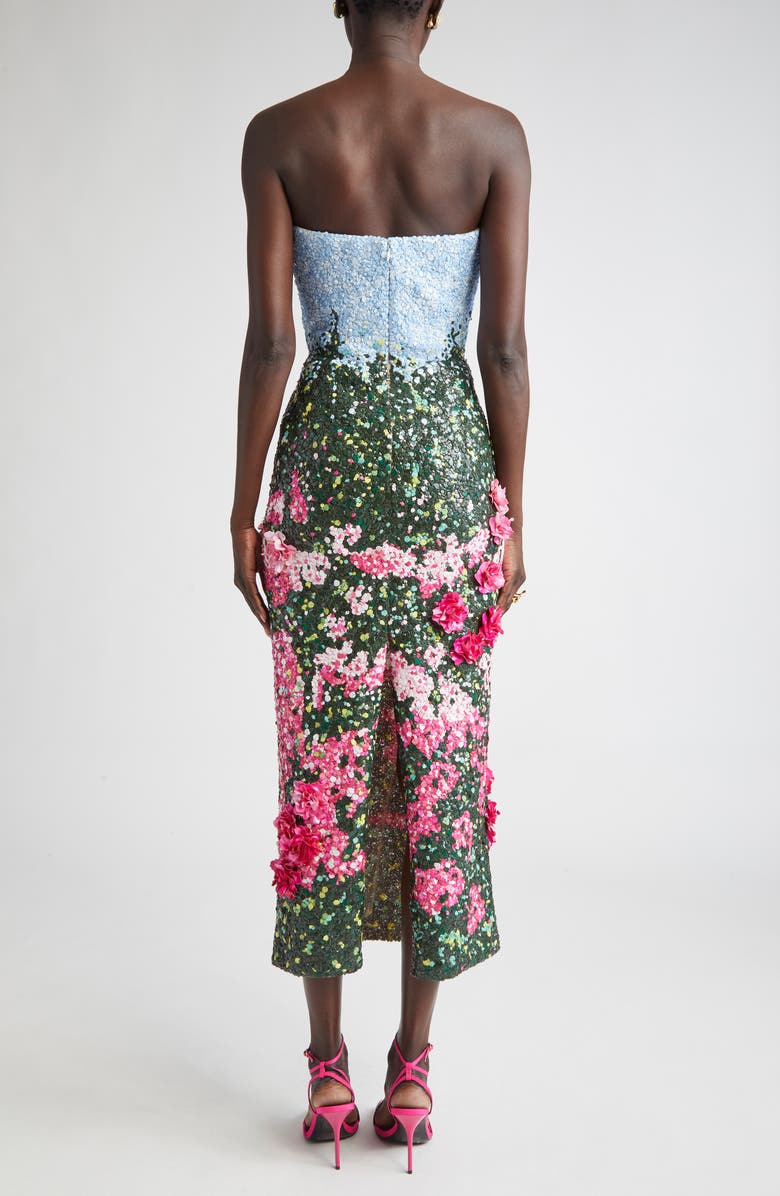 Oscar de la Renta Rose Field Sequin Strapless Gown, Alternate, color,