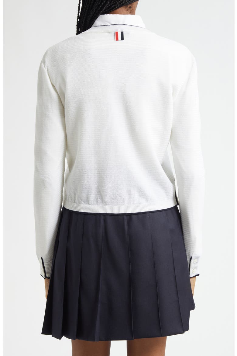 Textured Stitch Virgin Wool Crewneck Cardigan, Alternate, color, WHITE