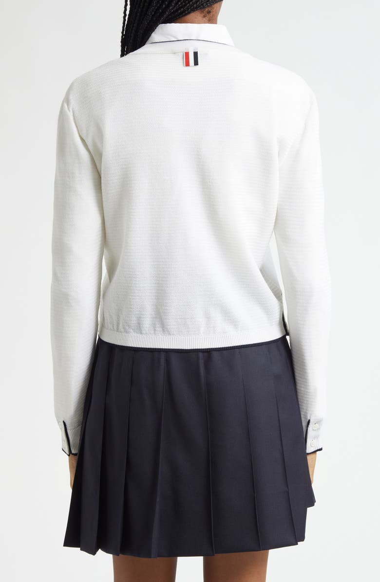 Thom Browne Textured Stitch Virgin Wool Crewneck Cardigan, Alternate, color, White