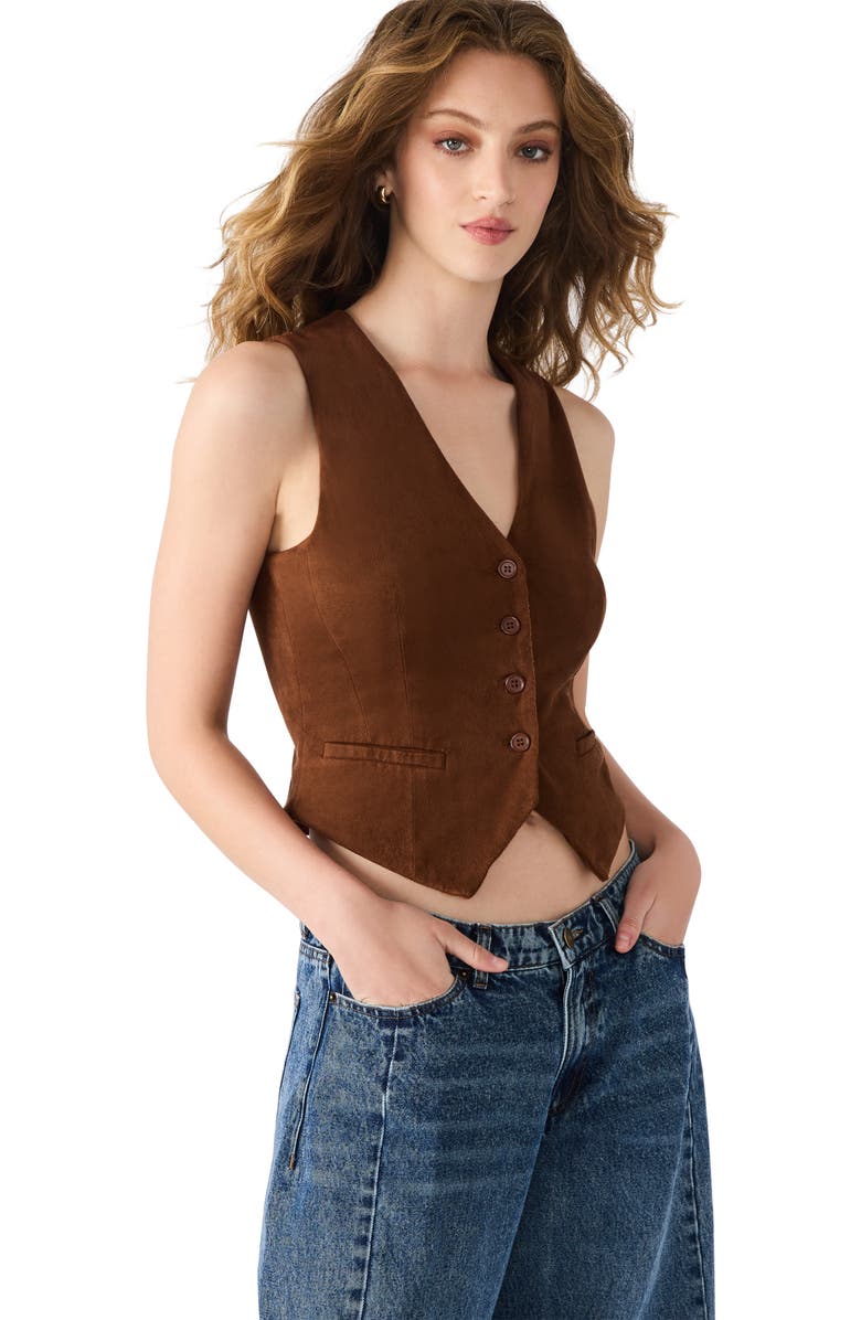 Steve Madden Barrett Faux Suede Vest, Alternate, color, Chicory Coffee