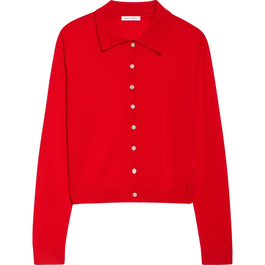 Sandy Liang Summers Merino Wool Cardigan In Red