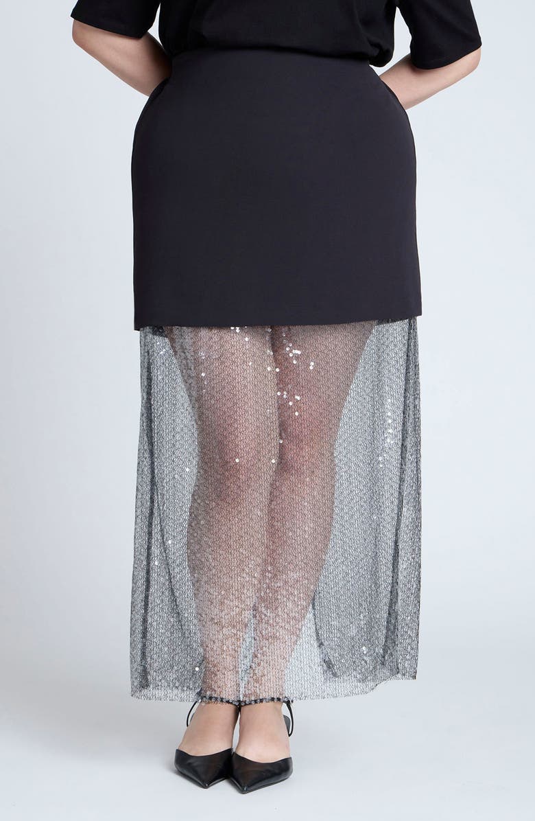 ELOQUII Semisheer Sequin Maxi Skirt, Main, color, 
