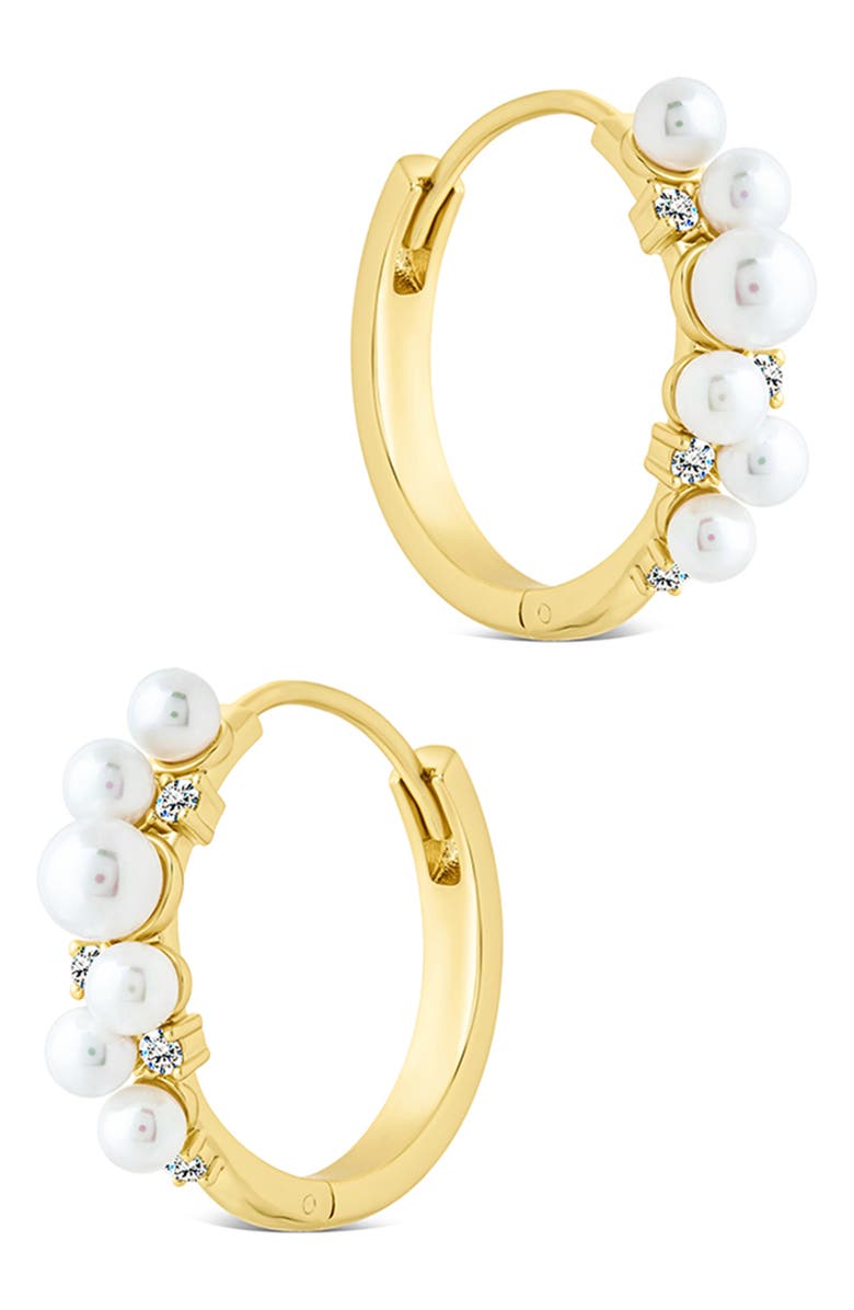 Sterling Forever Belwyn Staggered Crystal & Faux Pearl Hoop Earrings, Alternate, color, Gold/ White