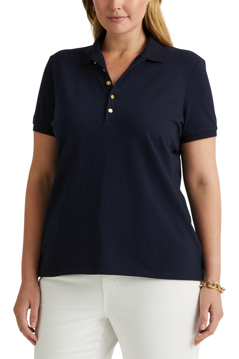 Stretch Cotton Piqué Polo Shirt, Alternate, color, LAUREN NAVY