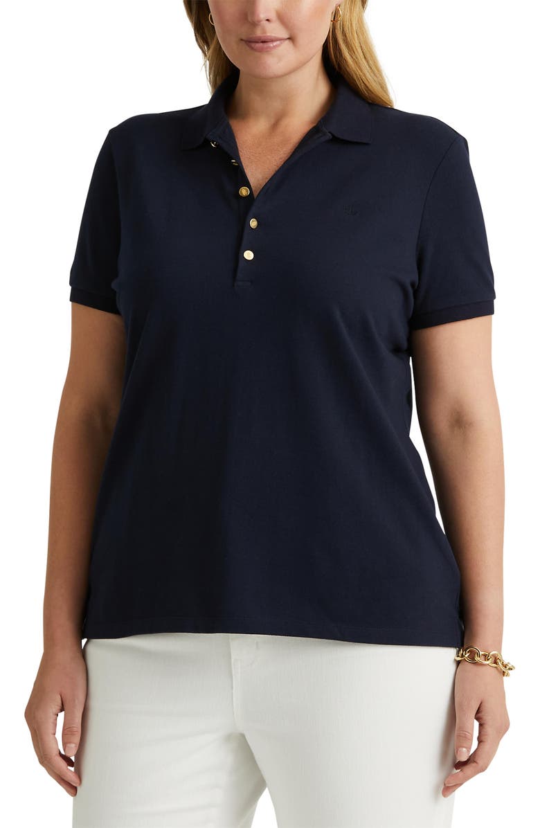 Lauren Ralph Lauren Stretch Cotton Piqué Polo Shirt, Alternate, color, Lauren Navy
