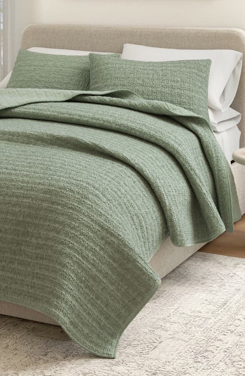 Woven & Weft Waffle Weave 3-piece Quilt Set In Green