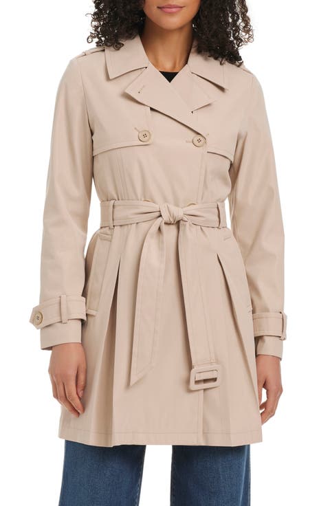 belted double breasted pleated trench coat