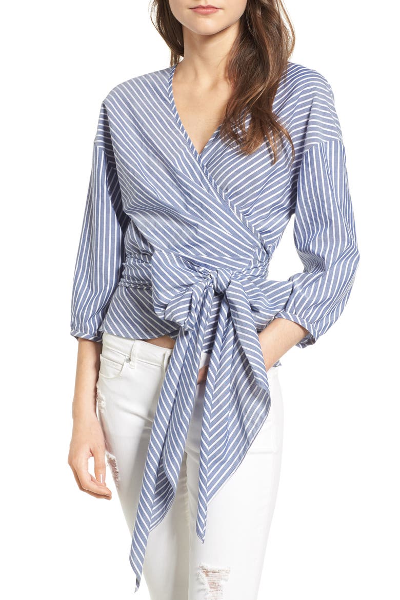 Janis Wrap Top, Main, color, NAVY STRIPE
