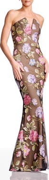 Dress the Population Fernanda Embroidered Floral Strapless Gown