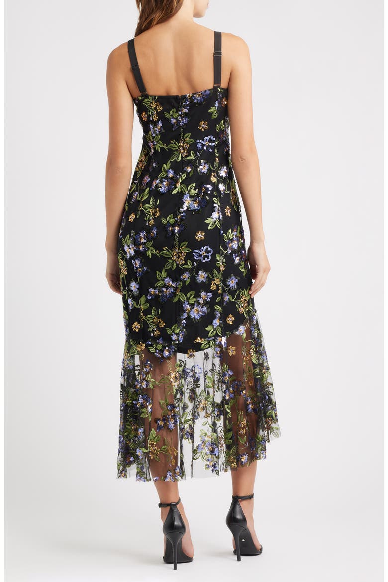 Flower Sequin Embroidered Midi Dress, Alternate, color, BLACK LAVANDER