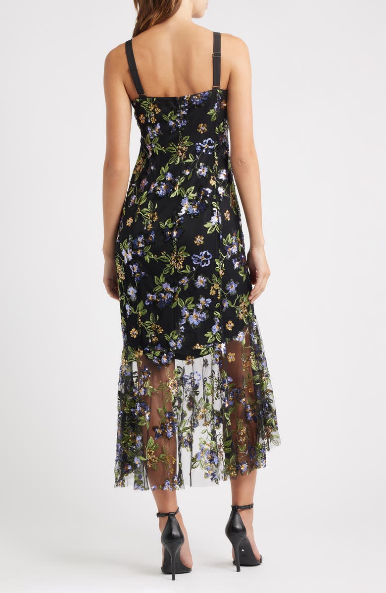 Sam Edelman Flower Sequin Embroidered Midi Dress, Alternate, color, Black Lavander