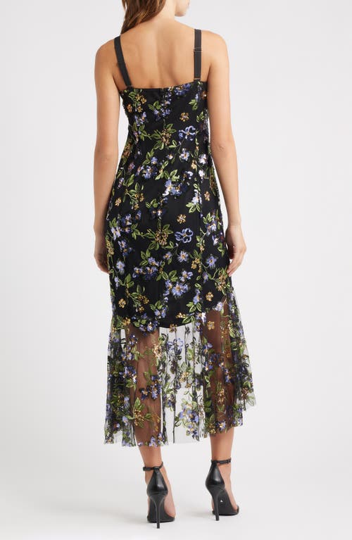 Sam Edelman Flower Sequin Embroidered Midi Dress In Black