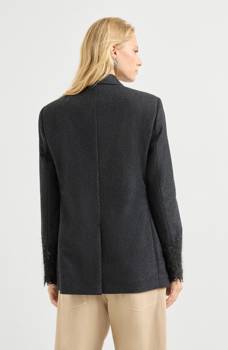 Brunello Cucinelli Blazer with wispy lace cuffs, Alternate, color, Dark Grey