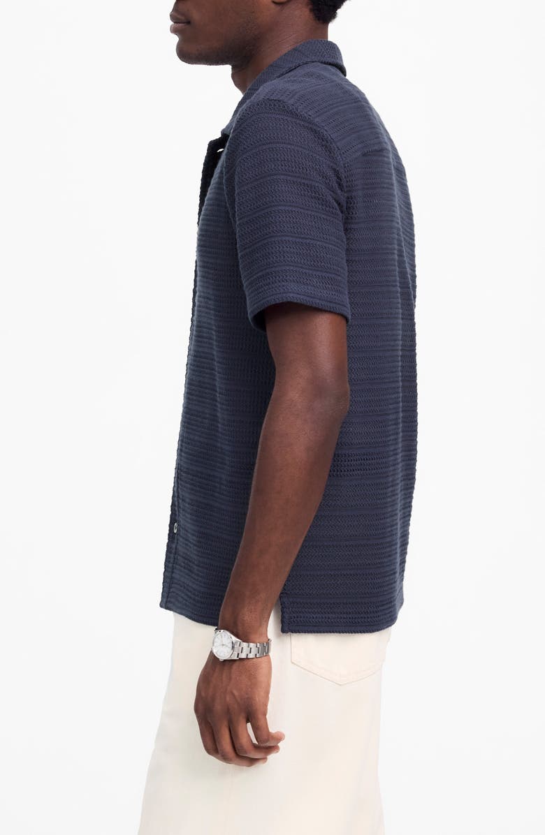 Madewell Jacquard Knit Short Sleeve Button-Up Shirt, Alternate, color, Ink