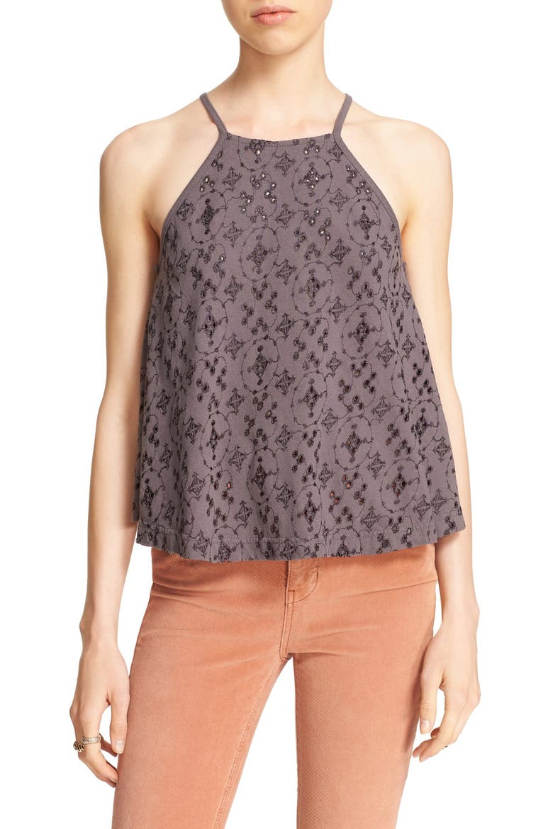'Dream Date' Eyelet Tank, Main, color, GREY
