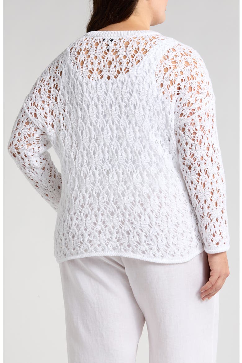 Open Stitch Organic Cotton Crewneck Sweater, Alternate, color, WHITE