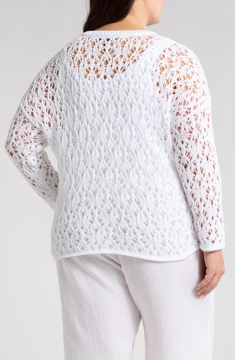 Eileen Fisher Open Stitch Organic Cotton Crewneck Sweater, Alternate, color, White