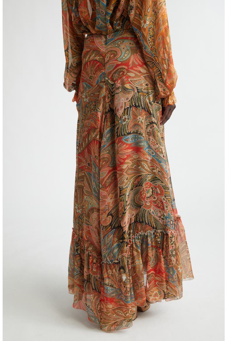 Paisley Print Ruffle Silk Chiffon Maxi Skirt, Alternate, color, PRINT ON RED BASE