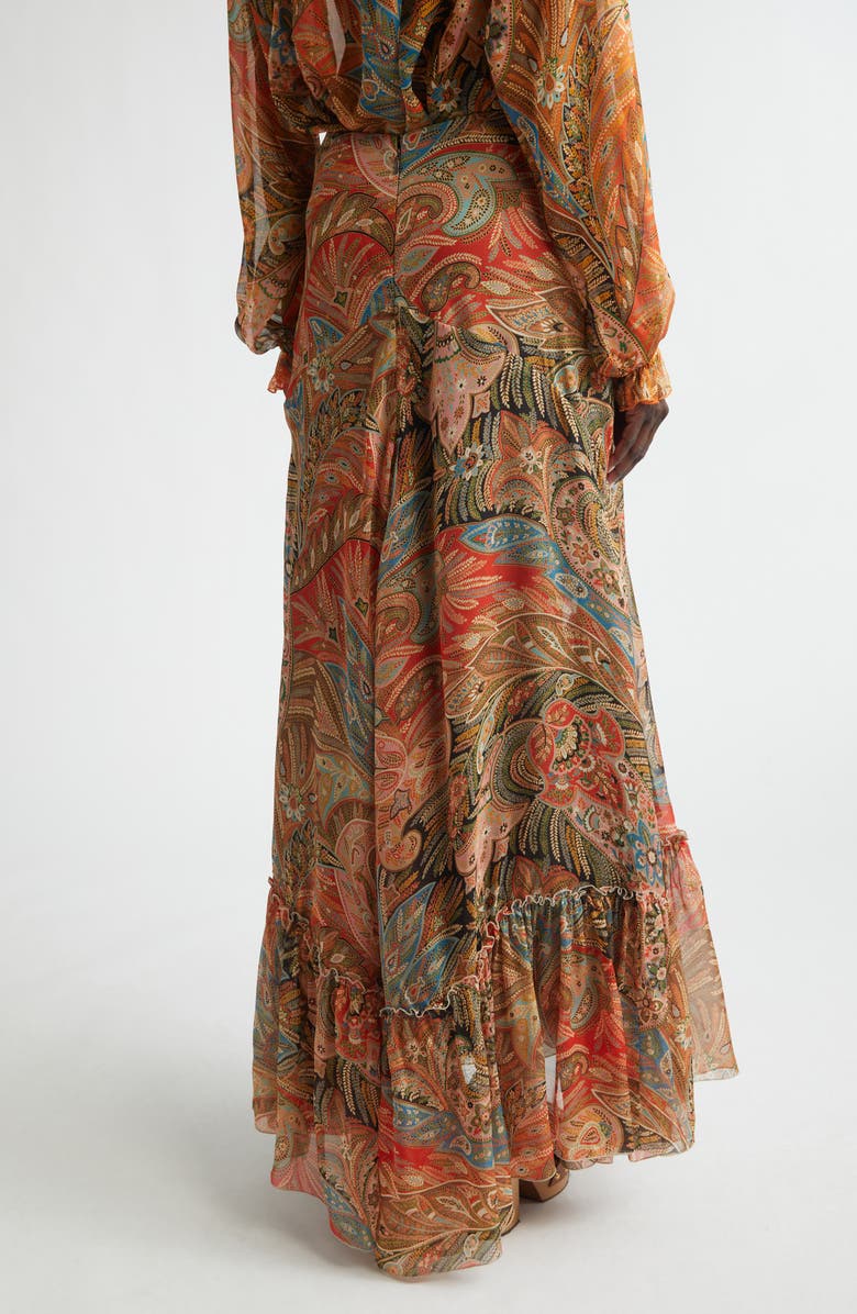 Etro Paisley Print Ruffle Silk Chiffon Maxi Skirt, Alternate, color, Print On Red Base