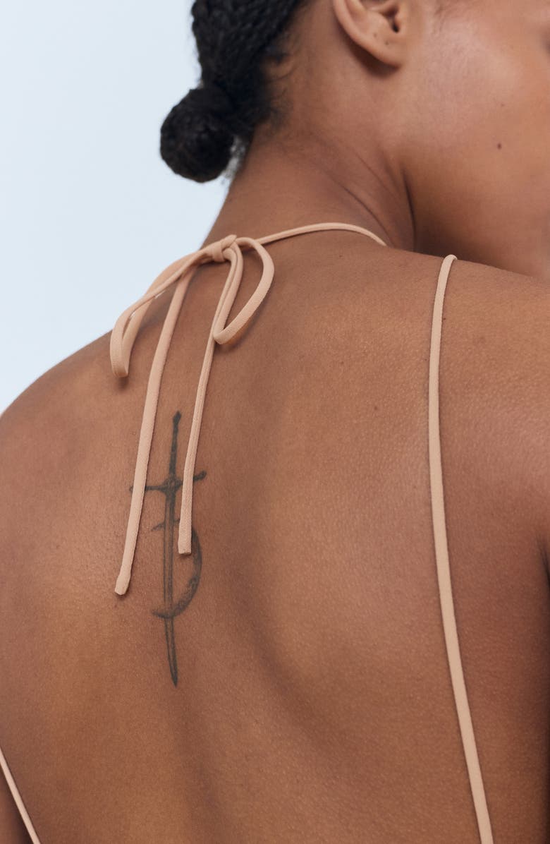 MANGO Sequin Halter Cocktail Dress, Alternate, color, Beige