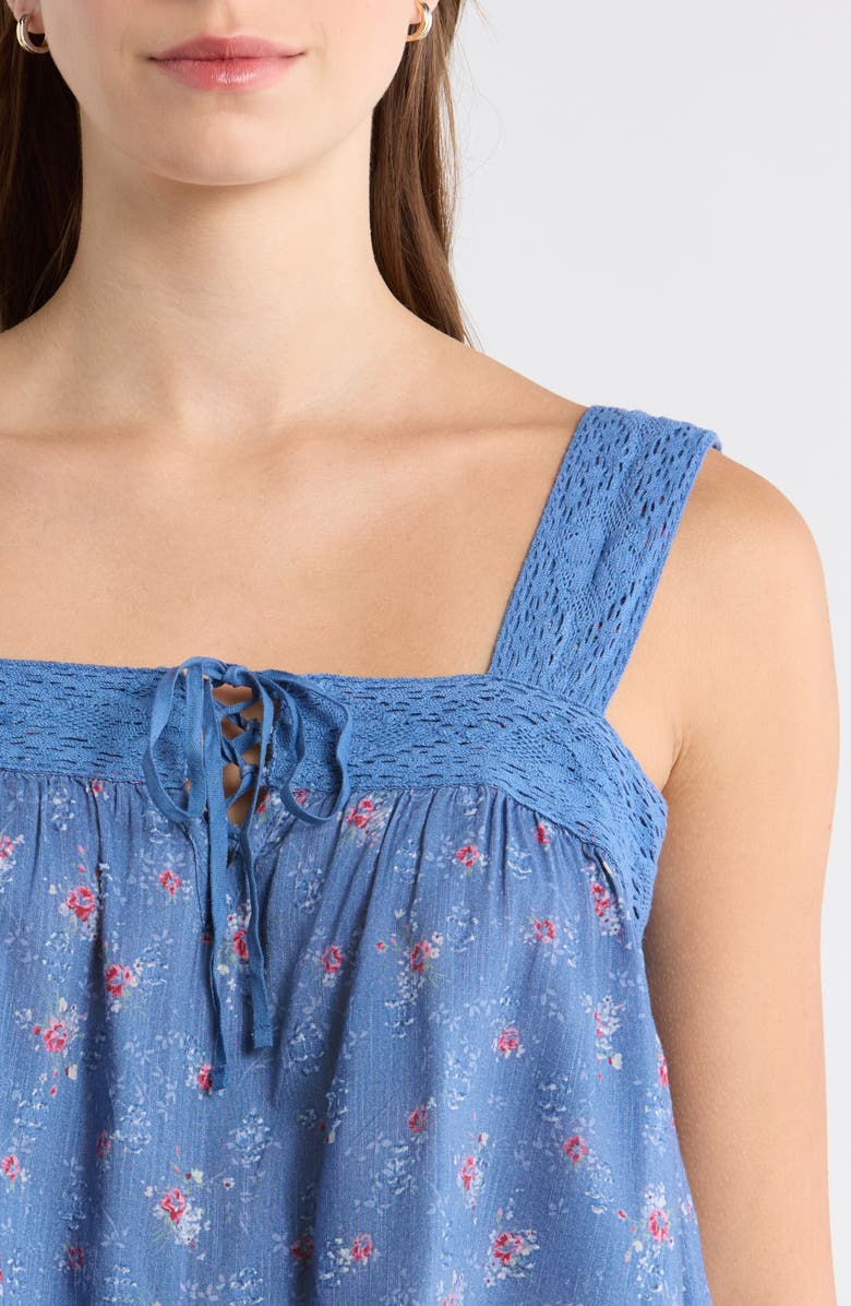 Lucky Brand Ditsy Floral Embroidered Lace Trim Swing Tank, Alternate, color, Blue Floral