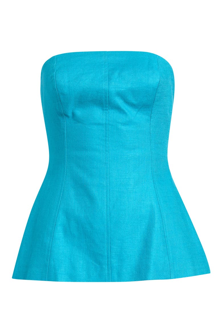 Strapless Linen Blend Peplum Top, Alternate, color, TURQUOISE