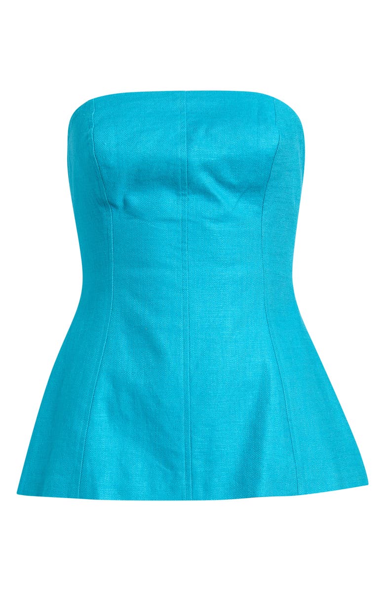 Topshop Strapless Linen Blend Peplum Top, Main, color, Turquoise