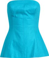 Topshop Strapless Linen Blend Peplum Top
