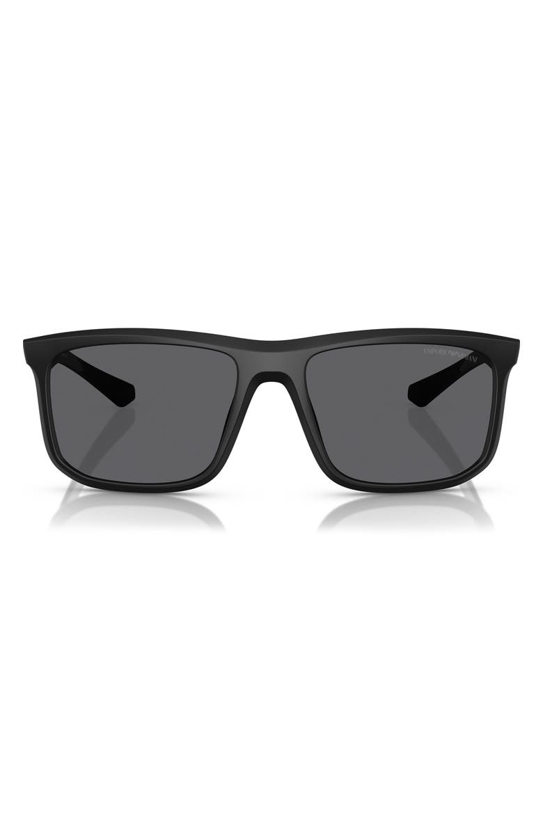 Emporio Armani 57mm Polarized Square Sunglasses, Main, color, Matte Black / Grey Polar