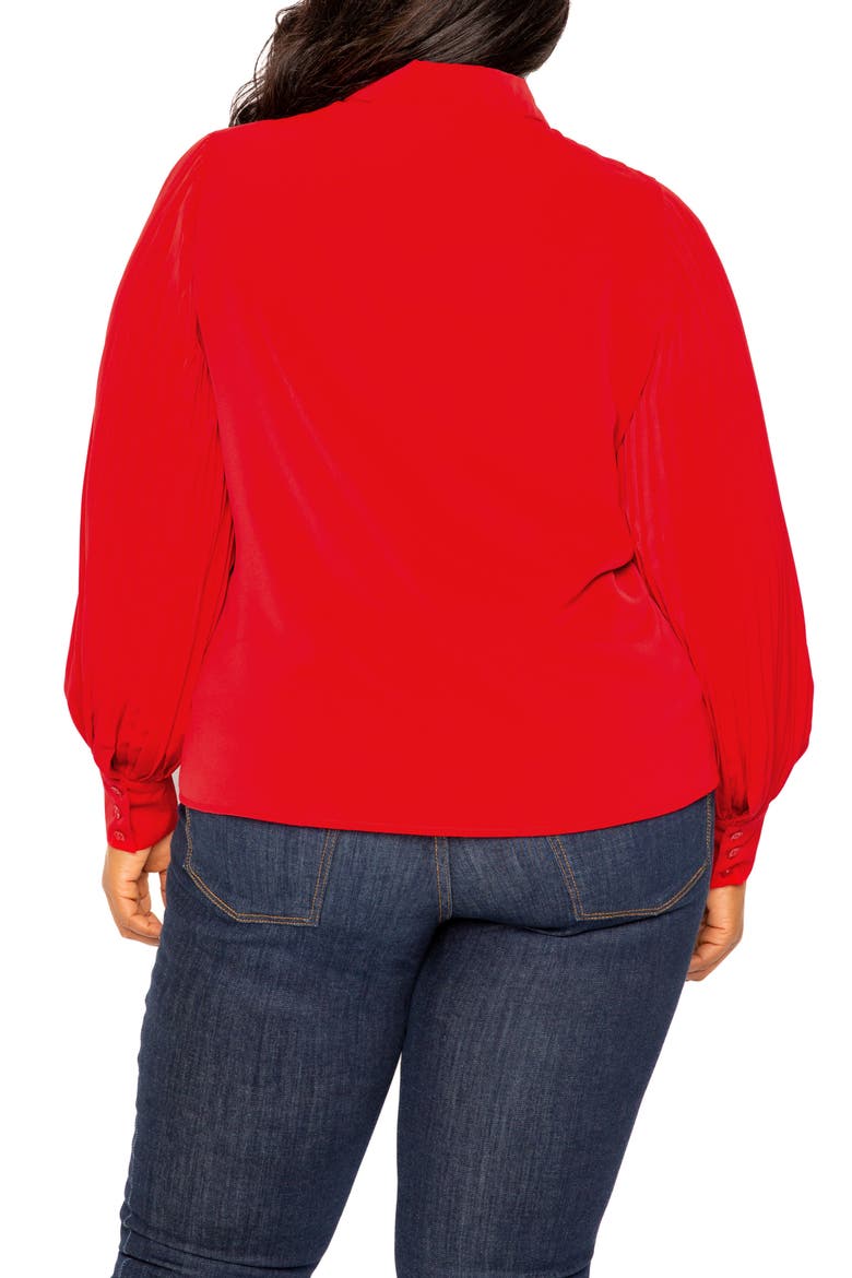 Tie Neck Pleated Sleeve Top, Alternate, color, RED