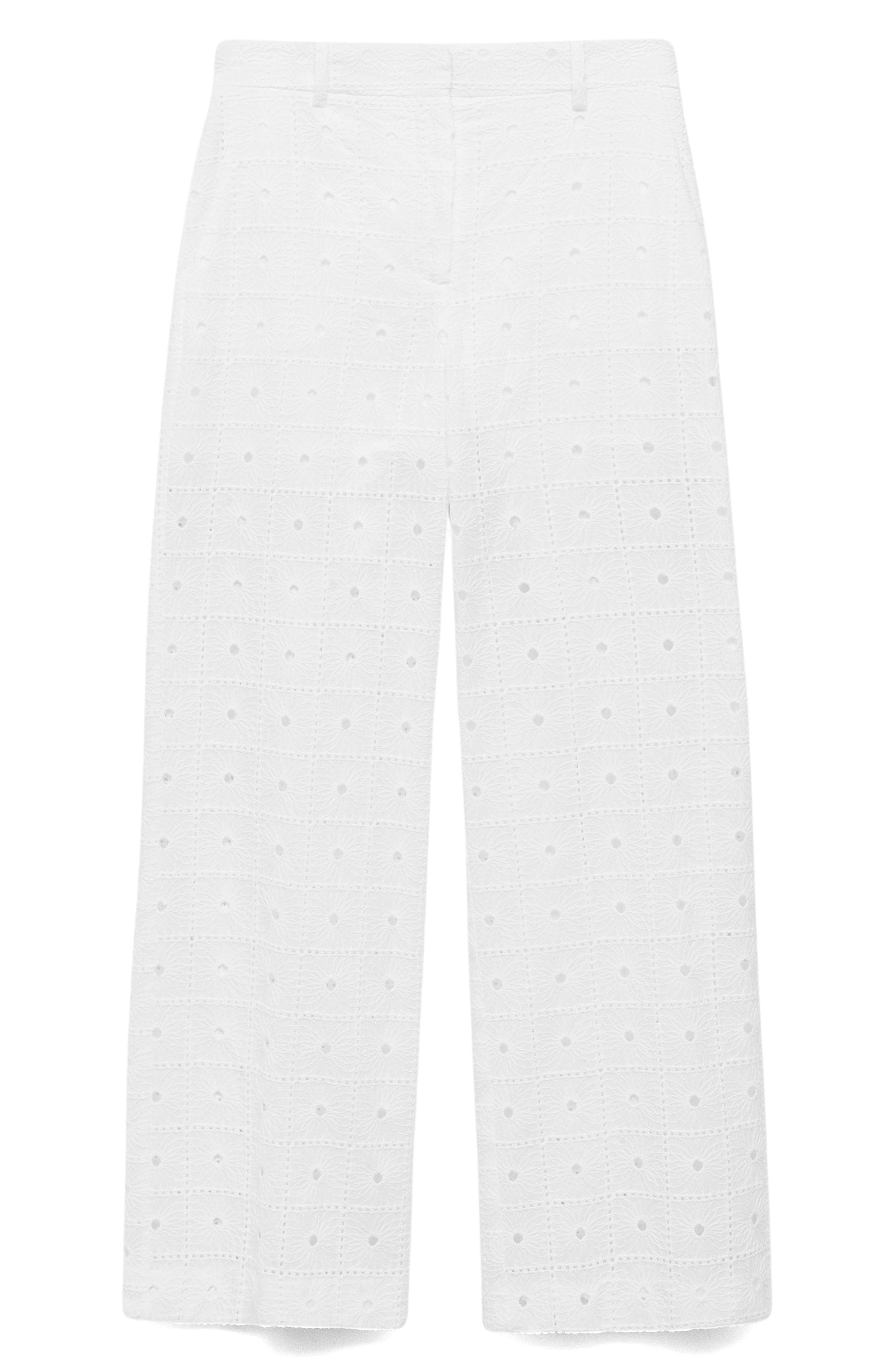 MANGO Eyelet Embroidered Straight Fit Cotton Pants (Women) | Nordstrom
