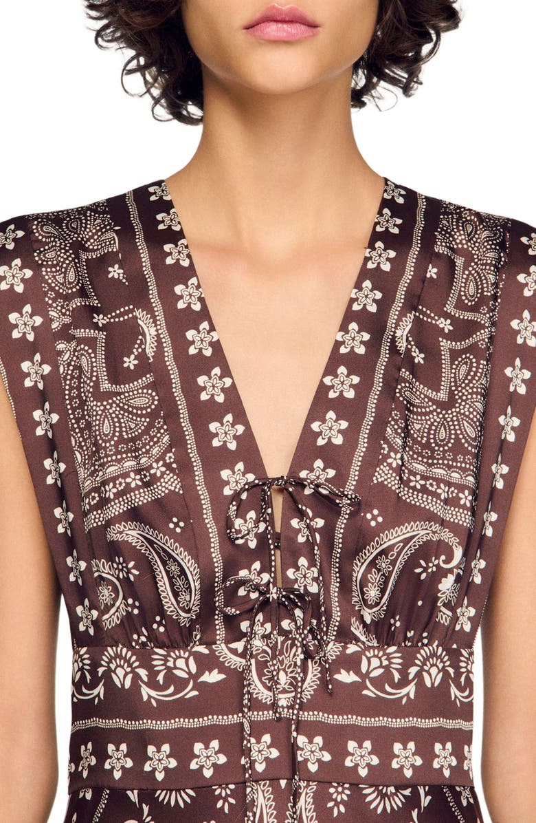 SANDRO Bandana-print maxi dress, Alternate, color, Taupe / White